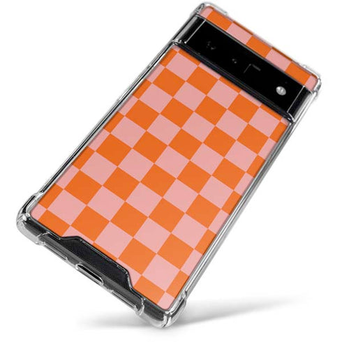 Orange Checkered Google Pixel 6 Clear Case